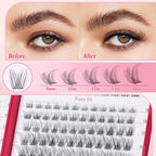 Lash Clusters Kit Wispy Lashes -Lash Clusters Clear Band Eyelash Clusters Natural Look Lash Extension Kit Invisible Band Individual Lashes Clusters 0.07D 8-16MM WideSpan Cluster Eyelash Extension DIY