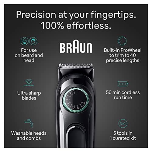 Braun All-In-One Style Kit Series 3 3450, 5-in-1 Trimmer for Men with Beard Trimmer, Ear & Nose Trimmer, Hair Clippers & More, Ultra-Sharp Blade, 40 Length Settings and Washable