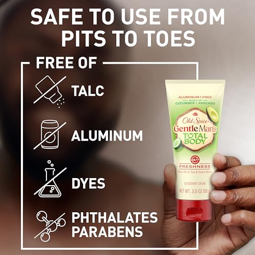 Old Spice Whole Body Deodorant for Men, Total Body Deodorant, Cucumber + Avocado, Aluminum Free Deodorant Cream for 24/7 Freshness // Dermatologist Tested Whole Body Deodorant, 3.0 oz
