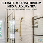 Luxury Spa: ImperialShine Gold Hand Held Shower Head, 4.5 inch 6 Spray Setting Handheld Showerhead with Extra-Long Hose, Experience Comfort and Elegance (Polished Brass/ImperialShine Gold)