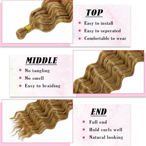 Dorsanee Honey Blonde Braiding Hair for Boho Braids 20 Inch 4 Packs Pre Stretched Braiding Hair and 18 Inch 1 Pack Deep Wave Crochet Boho Braids Synthetic Hair Extensions (27#)