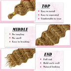 Dorsanee Honey Blonde Braiding Hair for Boho Braids 20 Inch 4 Packs Pre Stretched Braiding Hair and 18 Inch 1 Pack Deep Wave Crochet Boho Braids Synthetic Hair Extensions (27#)