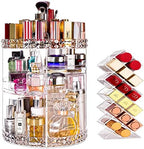 V-HANVER Makeup Organizer Combo - 360° Rotating Makeup Organizer with 7 Adjustable Layers Acrylic Skincare Organizer Large Cosmetic Display Case Clear Perfume Organizer with Makeup Lipstick Holder