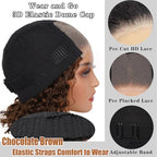 Chocolate Brown Glueless Wigs Human Hair Pre Plucked Pre Cut 180% Density Closure Wigs Human Hair Bob Wig Curly Human Hair Wig Wear and Go Glueless Wig for Women 12 Inches