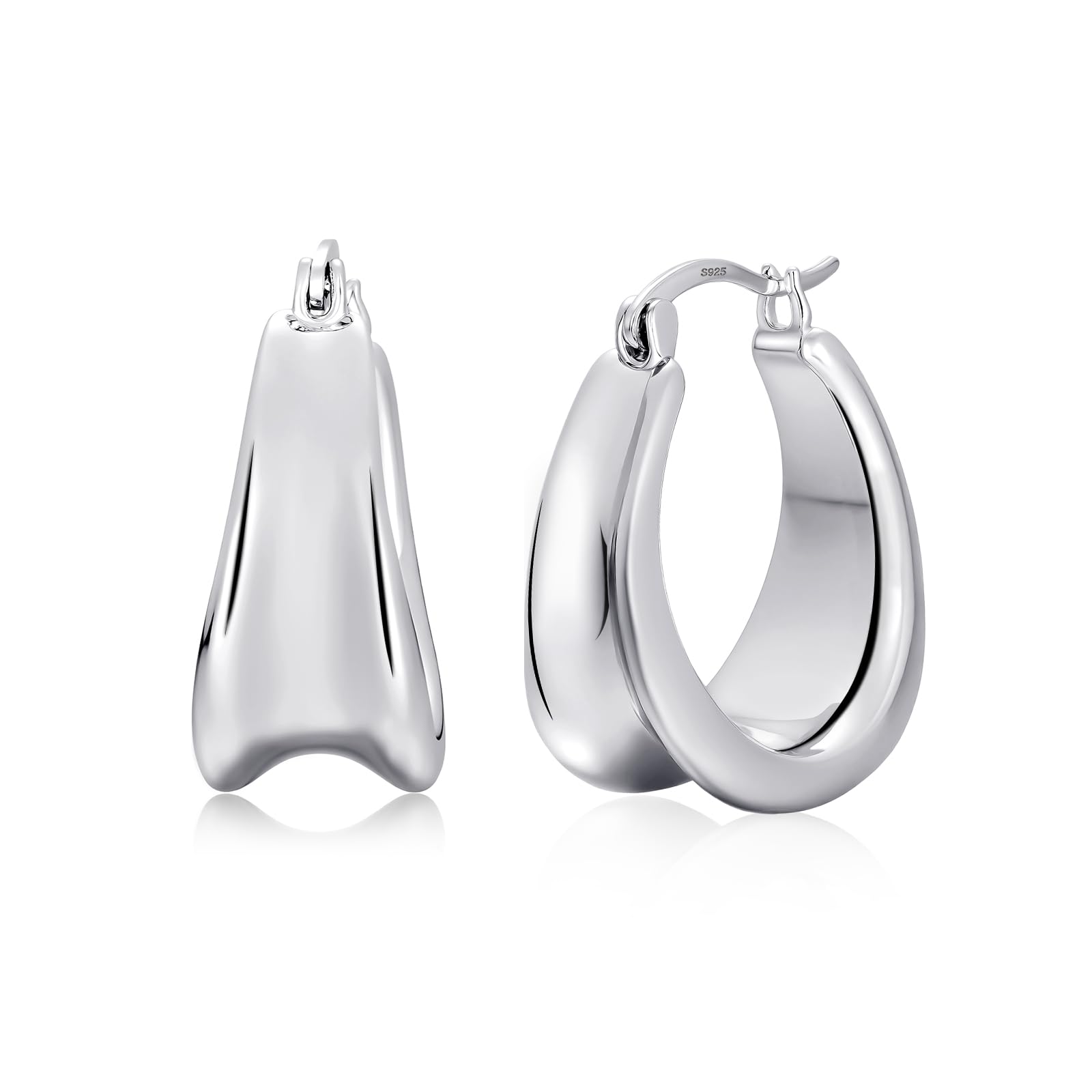 Chunky Teardrop Silver Hoop Earrings for Women Hypoallergenic