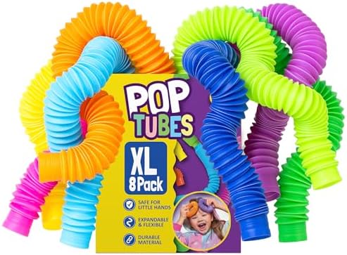 Nutty Toys Jumbo Pop Tubes - XL Sensory Toys for Kids 5+ - Endless Creativity & Fun |8 Pack| - Connect & Pop! Top ADHD Autism Fidget 2025, Best Boy & Girl Christmas Stocking Stuffers Gift Idea