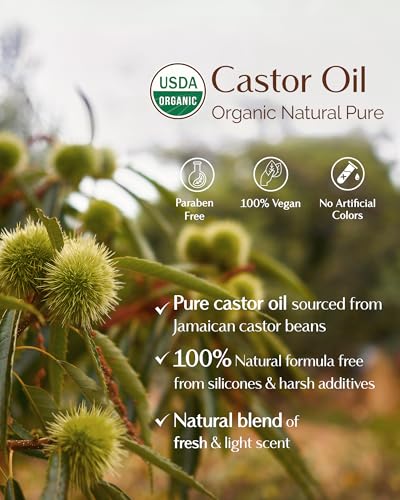 YANIBEST Organic Castor Oil, Cold Pressed Unrefined Glass Bottle, 100% Natural USDA Certified Castor Oil for Hair, Eyelashes, Face, Eyebrows, Scalp & Hair Strengthening Oil for All Hair Types
