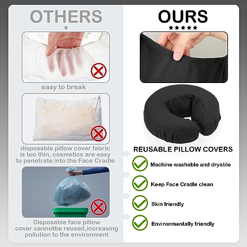 24 Pcs Face Cradle Covers for Massage Table Microfiber Reusable Soft Thicker Massage Table Head Rest Covers Bulk Oil Proof Headrest Cradle Sheets for Spa Beauty Salons (Black)