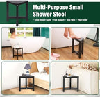 TYYIHUA Shower Foot Stool for Shaving Legs 13.2", Bamboo Shower Stool for Inside Shower, Corner Shower Foot Rest for Small Spaces, Waterproof Small Shower Bench for Bathroom, Black