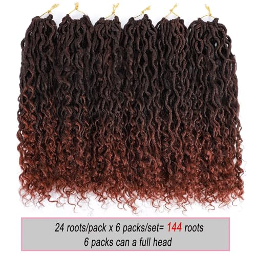 144 Roots New Goddess Locs Crochet Hair for Women 18 inch Copper Red River Faux Locs Hair with Curly Ends Boho Style Synthetic Braids (18inch T1B/350#)