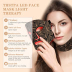 Led Face Mask Light Therapy,Red Light Therapy for Face and Neck,7 Colors LED Facial Skin Care Mask,5 Level Brightness Adjustment,309 LED Beads Can Be Used at Home,Black Gold