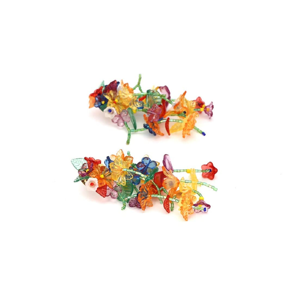 Hypoallergenic Rainbow Flower Floral Statement Dangle Earrings - Colorful Tassel, Beaded Leaf Cluster Drop Earrings