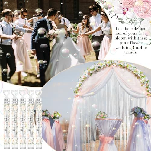 120 Count Wedding Mini Bubble for a Wedding Wands Bulk Heart Bubble Wand for Guests Send Off Party Supplies Valentine Anniversaries Celebration (Pink Flower)