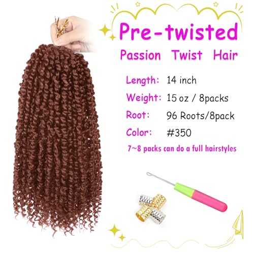 Bileaf Passion Twist Hair 8 Packs Pretwisted Passion Twist Crochet Hair 14 Inch Crochet Hair Passion Twists, Boho Passion Twists Hair Pre Looped Synthetic Passion Twist Crochet Braids #350