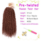 Bileaf Passion Twist Hair 8 Packs Pretwisted Passion Twist Crochet Hair 14 Inch Crochet Hair Passion Twists, Boho Passion Twists Hair Pre Looped Synthetic Passion Twist Crochet Braids #350