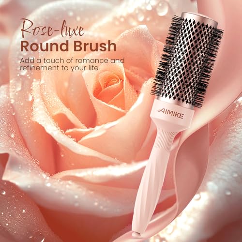 AIMIKE Round Brush for Blow Out, Rose Luxe Round Hair Brush w/Nano Thermal Ceramic Tech, Medium Round Brush for Blow Drying, Curling, Styling and Shine, 43 mm/ 1.7 Inch Barrel Brush with 4 Clips