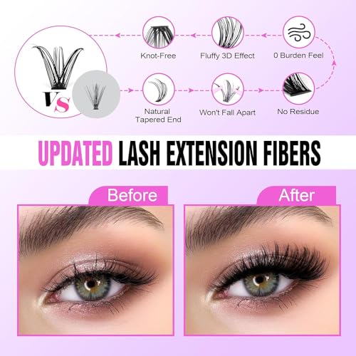Lash Clusters 280pcs Lashes DIY Lash Extension Eyelash Clusters 40D 9-16mm D Curl Cluster Lashes Extensions Self Application (40D-0.07D-9-16MIX)