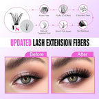 Lash Clusters 280pcs Lashes DIY Lash Extension Eyelash Clusters 40D 9-16mm D Curl Cluster Lashes Extensions Self Application (40D-0.07D-9-16MIX)