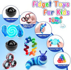 Cevioce 20Pcs Fidget Toys Adults Pack,Stocking Stuffers for Teens Boys Girls,Autism Sensory Toys with Fidget Spinner Slug Magnetic Rings,Squishy Fidget Toys ADHD Stress Relief,Party Favor for Kid-BPYO