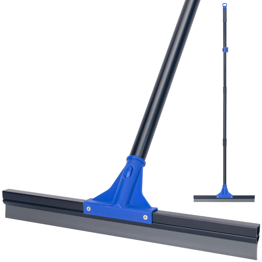 Floor Squeegee with Telescopic Long Handle 59'', Heavy Duty 18" Rubber Wiper Broom for Concrete, Bathroom Tile, Garage, Deck
