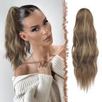 FESHFEN Ponytail Extensions, Long Claw Clip in Ponytail Hairpiece Synthetic Pony Tails Hair Piece Natural Wavy Hairpieces for Women, 20 inch Brown Mixed Honey Blonde