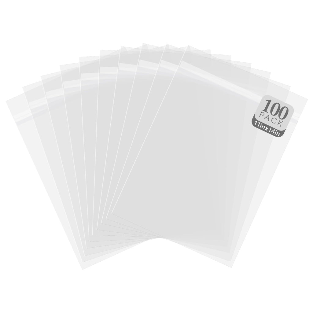 Golden State Art, Pack of 100 11 1/4 x 14 1/8 Crystal Clear Storage Sleeves, Acid-Free Resealable Bags for 11x14 Photo Mats, Art Prints, Drawings