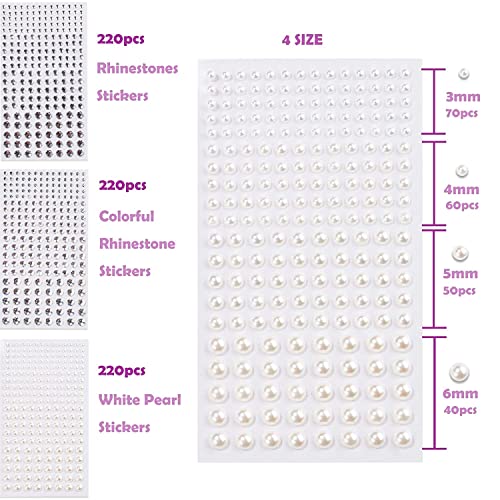 NOOEPC 660Pcs Face Gems Hair Gems, Self-Adhesive Face Jewels Eye Jewels Rhinestones 3/4/5/6 mm DIY Face Gems Stick on, Hair Body Rhinestones Gems Crystals Pearls for Face Eyes Makeup Body, Crafts