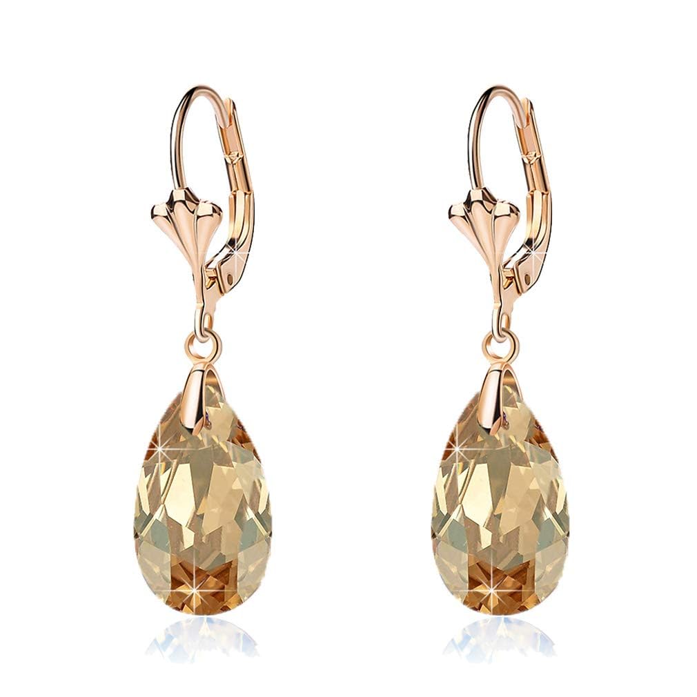 EVEVIC Austrian Crystal Teardrop Leverback Drop Earrings for Women