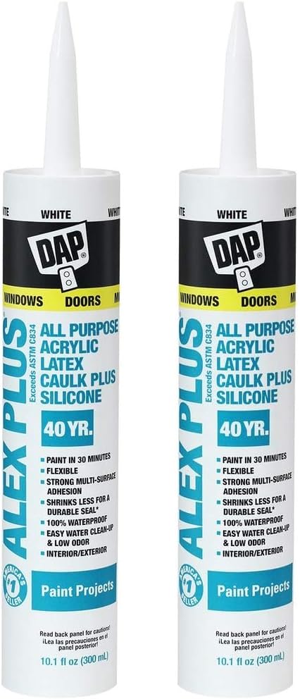 DAP INC 18152 10.1oz White Alex Plus Acrylic Latex Caulk with Silicone | Pack of 4