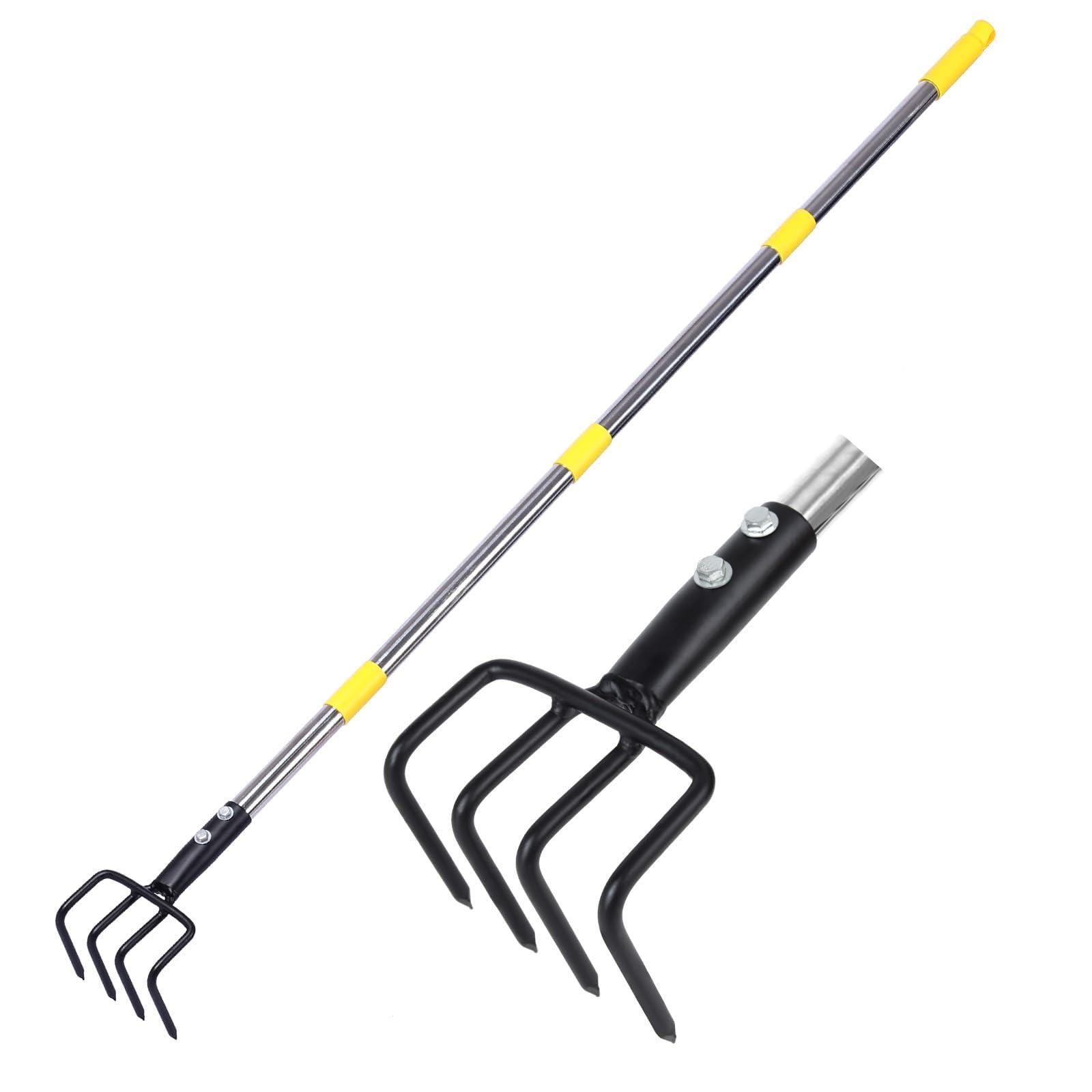 Garden Hand Tiller Cultivator, 4-Tine Adjustable Long Handle