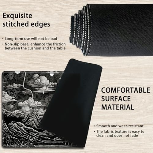 for MTG Playmat TCG Board Game Mat Plus 50 Pcs Card Sleeves, 24 x 14 Table Mats Black and White Landscape Game Mousepad with Soft Surface Non-Slip Base for MTG Trading Card Game Playmats