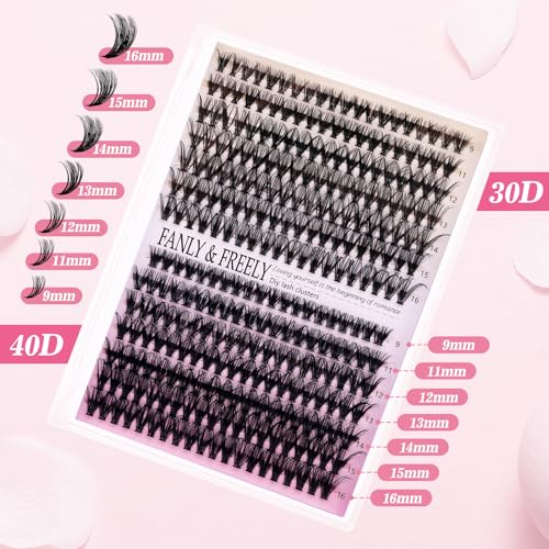 Lash Clusters 280Pcs Cluster Lashes 30D 40D D Curl False Eyelashes Mix9-16mm Eyelash Clusters Individual Cat Eye Lashes Clusters for DIY Cluster Eyelash Extensions at Home (30D+40D-0.07D-9-16MIX)