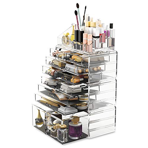 READAEER Makeup Cosmetic Organizer Storage Drawers Display Boxes Case with 12 Drawers(Clear)