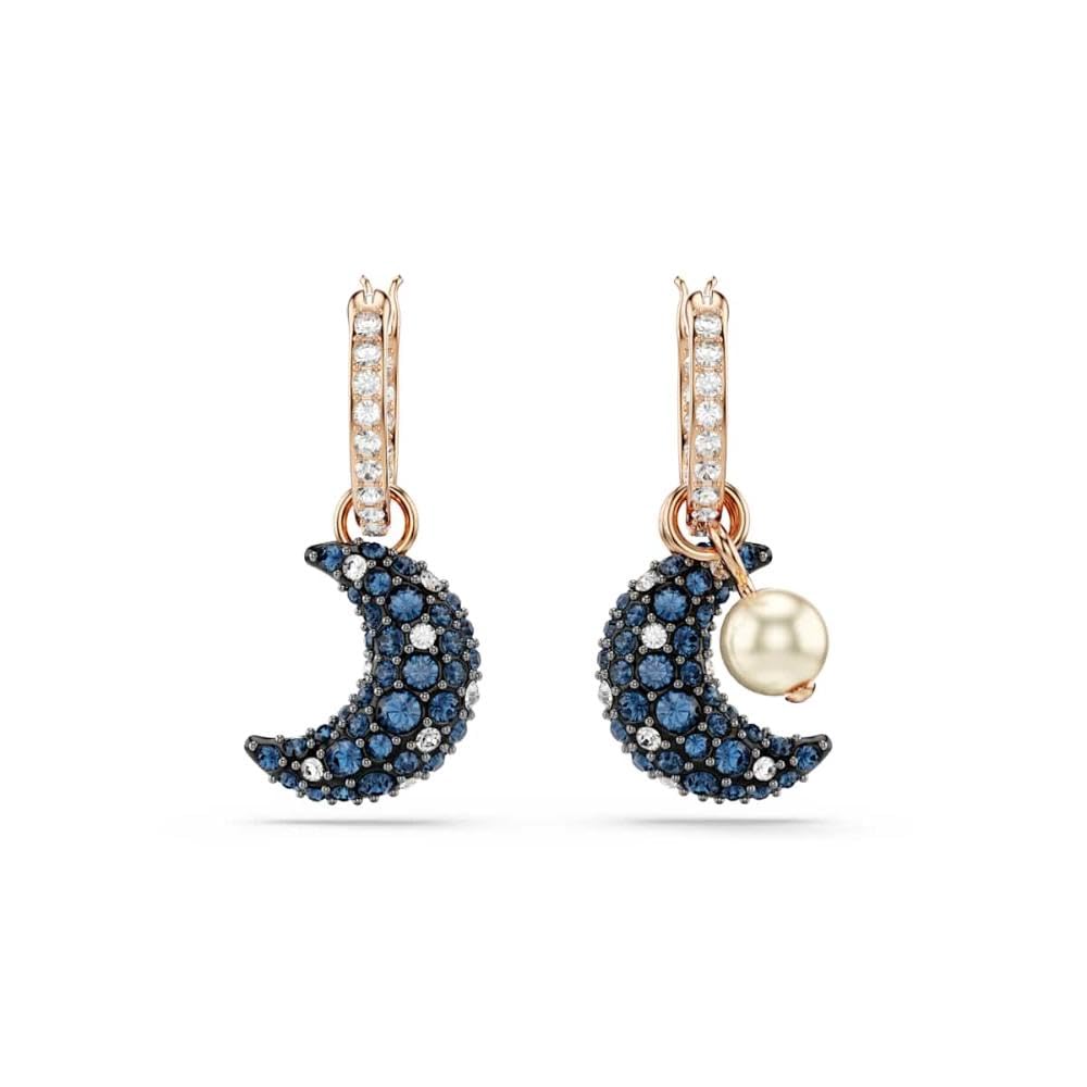 Swarovski Sublima drop earrings, Asymmetrical design, Moon, Multicolored, Rose gold-tone Finished