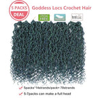 Goddess Locs Crochet Hair Blue&Green Mixed Color, 18 Inch Curly Faux Locs Crochet Hair For Women, Pre Looped Boho Hippie River Locs Crochet Hair,Synthetic Hair Braids(18 in, 5 Packs,Blue/Green#)