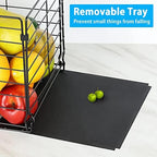 3-Tier Fruit Basket Stand for Kitchen, Wire Market Basket Food Storage Stand with Wheels, Vegetable Produce Pantry Basket Organizer