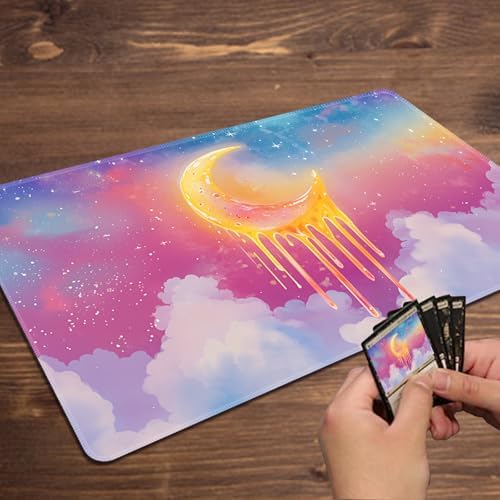 MTG Playmat Magic Card Playmat Game Mat,TCG & CCG Card Games Mat with Free Storage Bags Size 24 x 14 Inches (No with Zones,Moon)