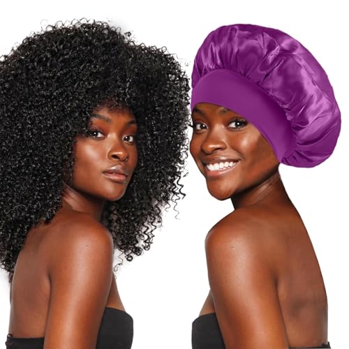 KEPUWAY 10 Pcs Bonnet, Superior Satin Bonnet with Elastic Wide Band, Silk Hair Bonnet for Sleeping Women Men curly Dreadlock Braid Hair