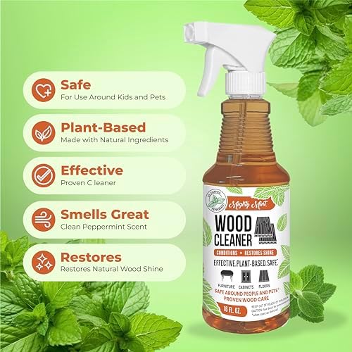 Mighty Mint Wood Cleaner and Conditioner, Non-Toxic, Spray Cleans and Renews Wood, Natural Peppermint Scent, 16oz