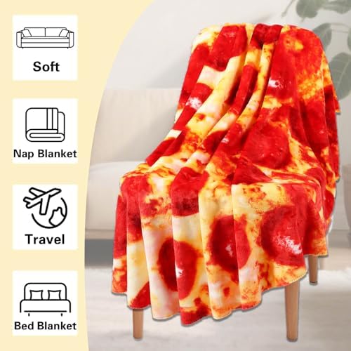 74in Pepperoni Pizza Blanket White Elephant Gifts for Adults Useful Sausage Throw Blankets Woemn Men Party Cool Stuff Novelty Gag Soft Fleece Wrap