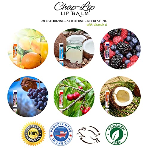 Vitamin E Lip Balm with Coconut Oil - Lip Moisturizer Treatment - Soothing, & Refreshing, Total Hydration Treatment & Lip Therapy - Assortment of 6 Refreshing Flavors, 60 Count