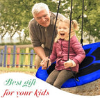PACEARTH 40 Inch Saucer Tree Swing Flying 900lb Weight Capacity 2 Added Hanging Straps Adjustable Multi-Strand Ropes Colorful Safe and Durable Swing Seat for Children Adults - Blue