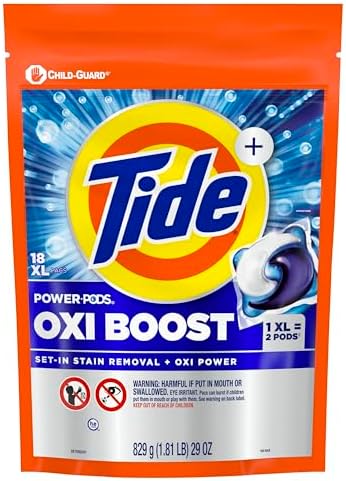 Tide Oxi Boost Power PODS Laundry Detergent Pods, 18 Count, Stain Remover Plus Oxi Power