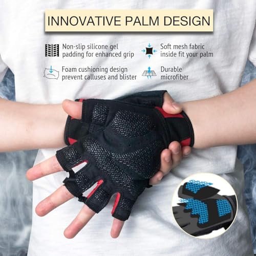 ATERCEL Workout Gloves for Men and Women, Exercise Gloves for Weight Lifting, Cycling, Gym, Training, Breathable and Snug fit (Red, M)
