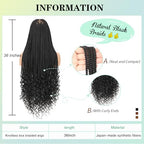 36 Inch 13X8 HD Lace Front Box Braided Wigs With Boho Curly Ends Knotless Braided Wig For Women Human Hair Blended Braids Lace Front Wig With Baby Hair Natural Black