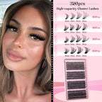 Eyelash Clusters Kit 60+70+80+100D Individual Lashes 320Pcs 12-18mm Lash Extension Kit Wispy Eyelash Extension Kit Fluffy Volume Waterproof Cluster Eyelash Extensions Kit