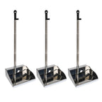 3 Pack Stainless Steel Dustpan Metal Dustpan with Handle Heavy Duty Dust Pan Upright Dust Pan for Home Office Lobby