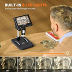 Elikliv Coin Microscope, 4.3'' LCD Digital Microscope 1000x, Coin Magnifier with 8 Adjustable LED Lights, PC View Compatible with Windows/Mac, EDM4B, Black