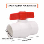 2Pcs 1-1/2" PVC Ball Valve Water Pipe Shut-off Valve Socket with Red T-Handle for Cold Water Supply lines, Irrigation Pipe fitting System(Socket x Socket), Schedule 40