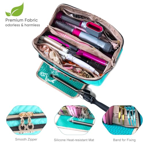 Large Hair Tools Travel Bag with Iron Mat - 2in1 Hair Tools Organizer for Hair Dryer Brush, Flat Irons, Straighteners, Curling Irons, Hair Bag, Makeup Bag, Cosmetic Bag for Travel Essentials